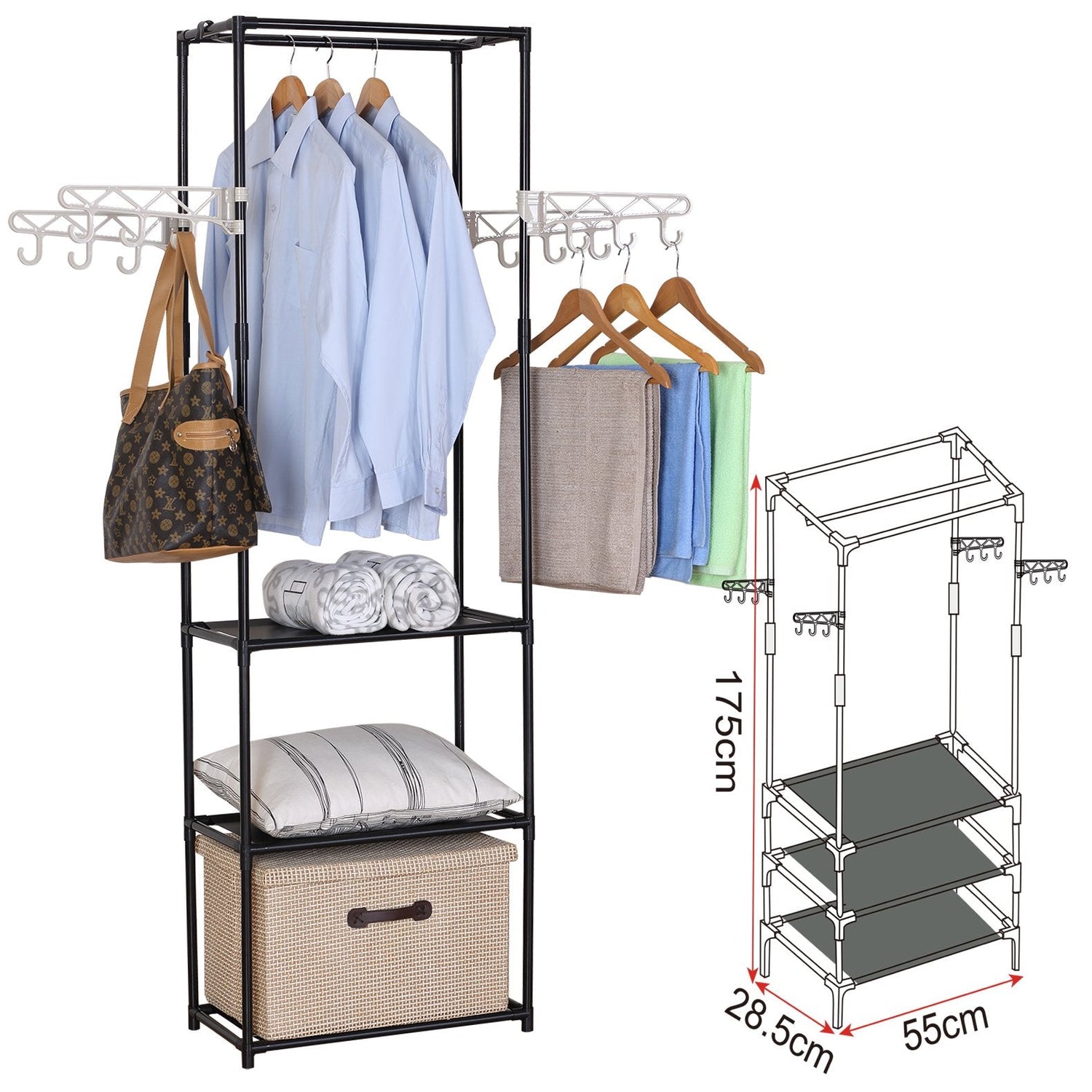 Perchero para ropa con 3 estante y colgador